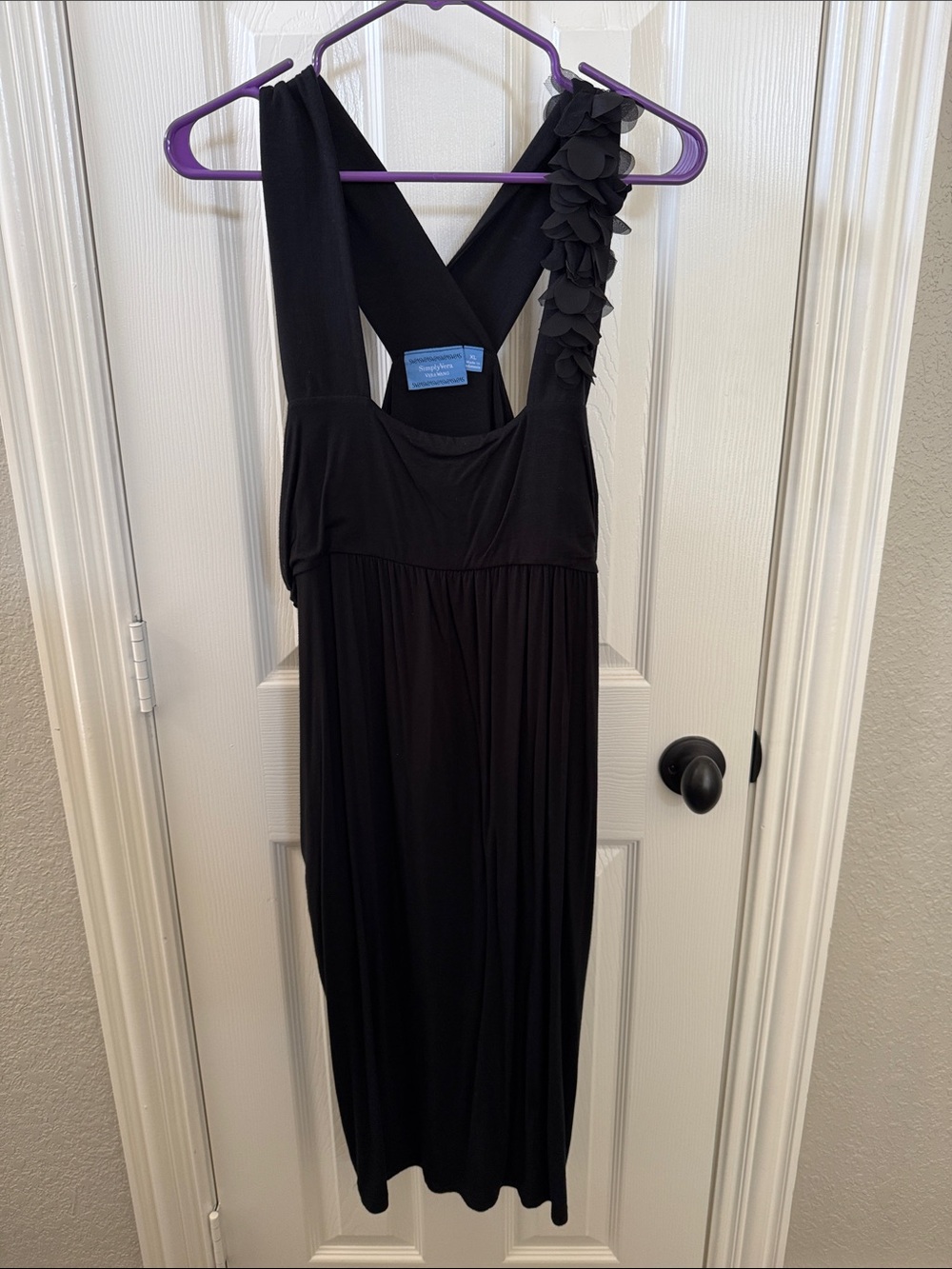 Simply Vera Vera Wang Black Midi Dress with Floral-Trim Strap